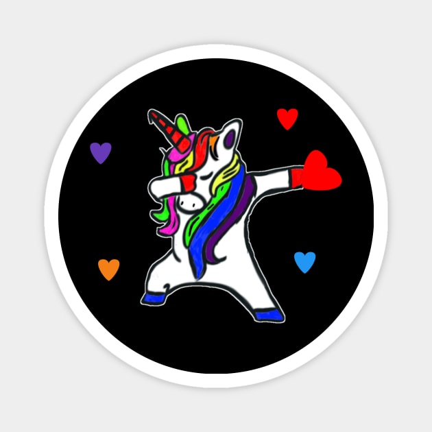 Valentines day Dabbing unicorn Heart Magnet by FouadBelbachir46